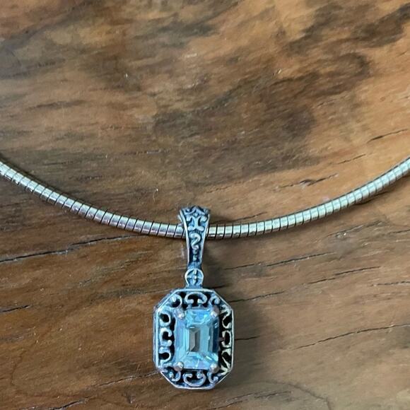 Blue Topaz Silver.925 Filigree Vintage Pendant - Picture 2 of 6